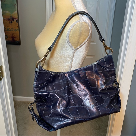Vintage Y2K Dooney & Bourke Croc Embossed Leather Hobo Bag - Picture 5 of 15